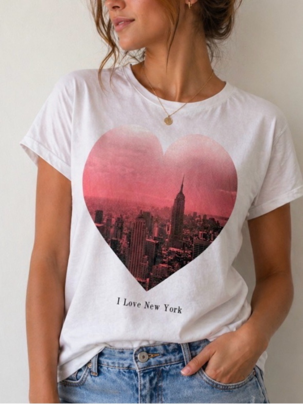 Wild Fox pale pink I Love New York graphic T-shirt SZ M